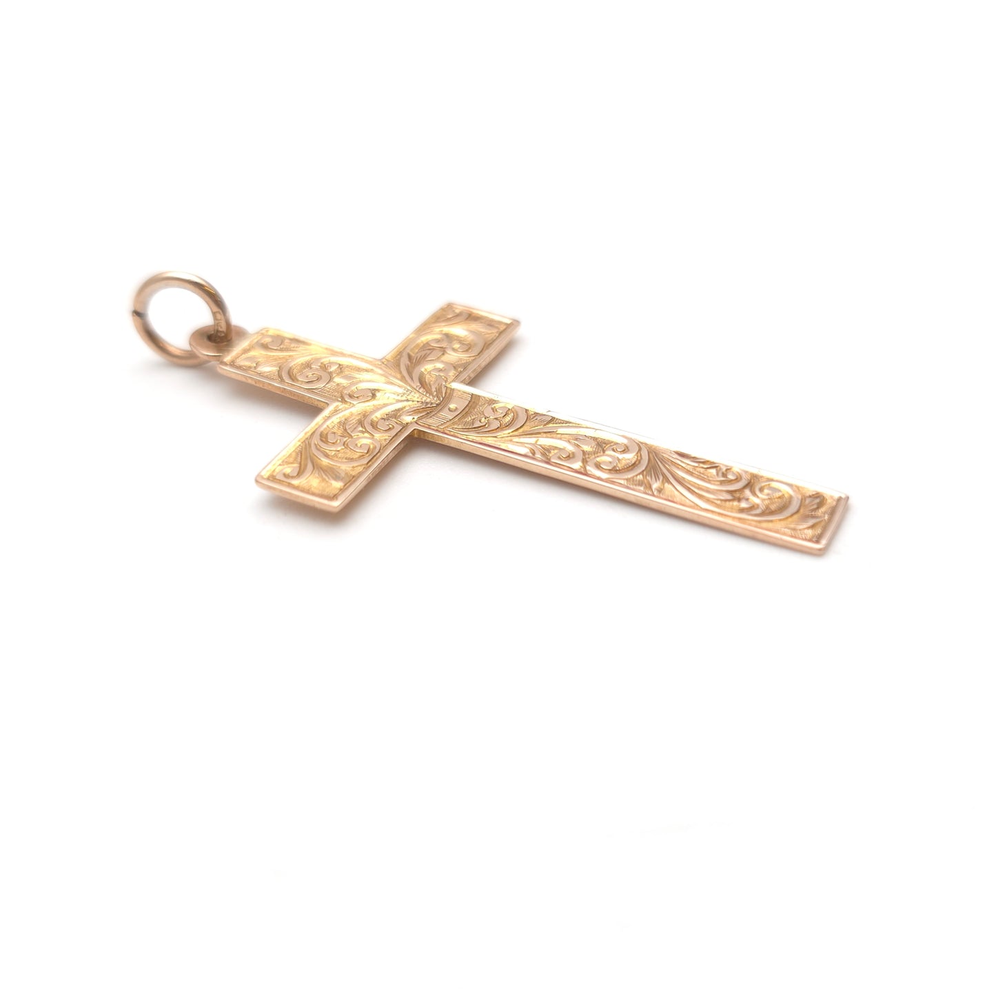 9ct Rose Gold Antique Foliate Engraved Patterned Cross Pendant Piece