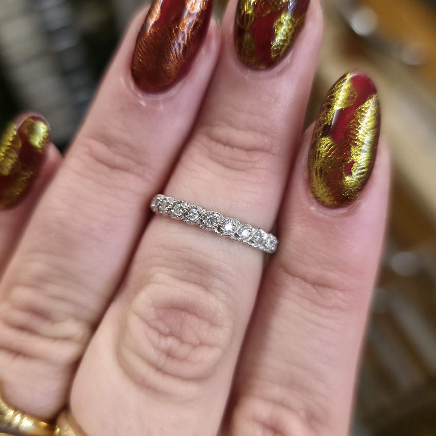 9ct White Gold Multi-Stone Diamond Set Half Eternity Style Row Ring