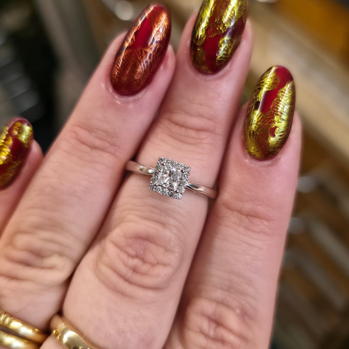 18ct White Gold Princess Cut Diamond Halo Cluster Ring (0.5TCW)