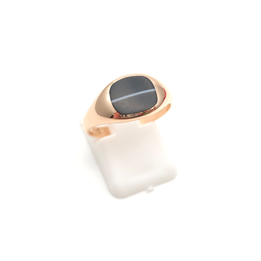 9ct Rose Gold Antique Banded Agate Cushion Shaped Small Signet Ring