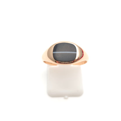 9ct Rose Gold Antique Banded Agate Cushion Shaped Small Signet Ring
