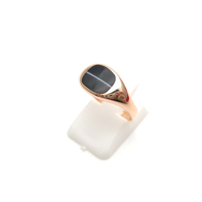 9ct Rose Gold Antique Banded Agate Cushion Shaped Small Signet Ring