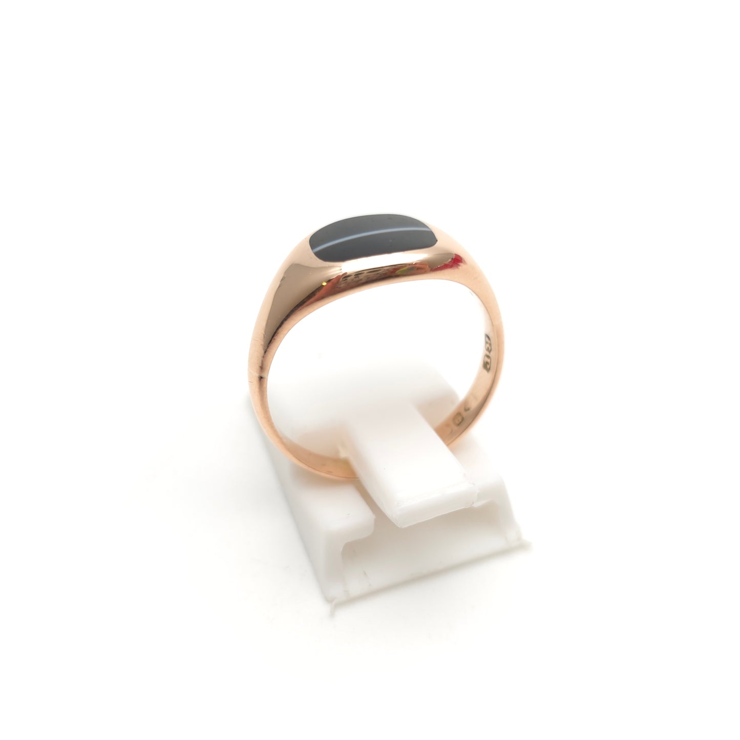 9ct Rose Gold Antique Banded Agate Cushion Shaped Small Signet Ring