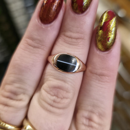 9ct Rose Gold Antique Banded Agate Cushion Shaped Small Signet Ring