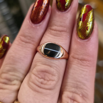 9ct Rose Gold Antique Banded Agate Cushion Shaped Small Signet Ring