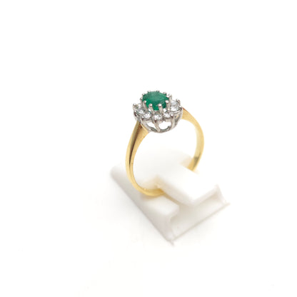 18ct Yellow Gold Traditional Oval Cut Emerald And Diamond Cluster Ring