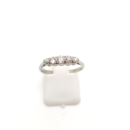 18ct White Gold And Platinum Antique 5 Stone Graduated Diamond Row Ring