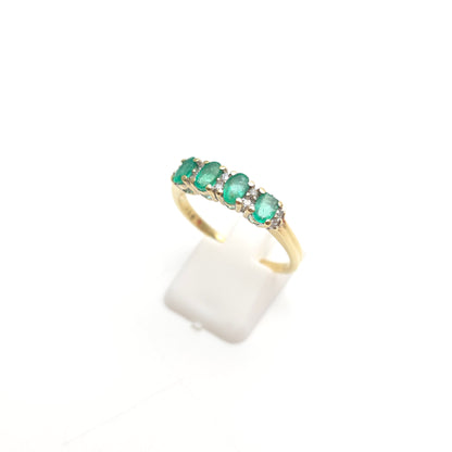 9ct Yellow Gold Multi-Stone Emerald And Diamond Row Ring (AF - Chipped Stones)