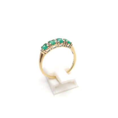 9ct Yellow Gold Multi-Stone Emerald And Diamond Row Ring (AF - Chipped Stones)