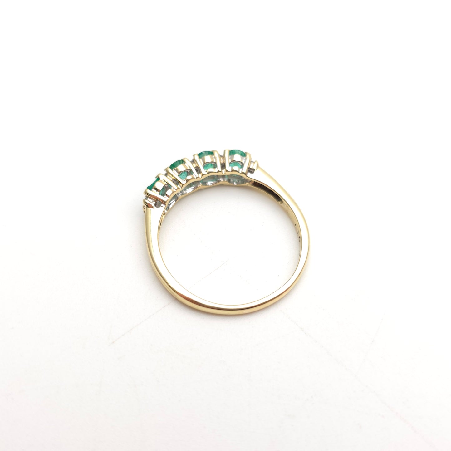 9ct Yellow Gold Multi-Stone Emerald And Diamond Row Ring (AF - Chipped Stones)