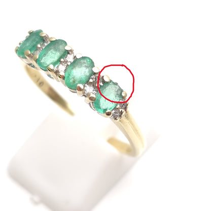 9ct Yellow Gold Multi-Stone Emerald And Diamond Row Ring (AF - Chipped Stones)