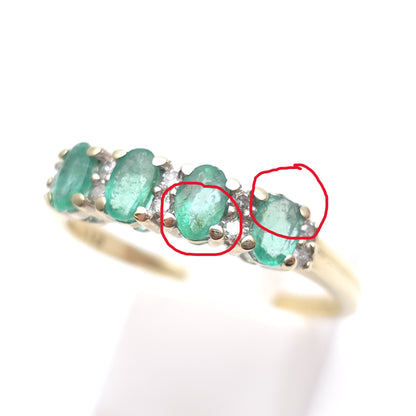 9ct Yellow Gold Multi-Stone Emerald And Diamond Row Ring (AF - Chipped Stones)