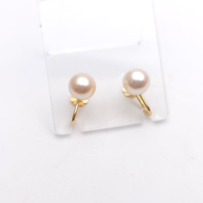 18ct Yellow Gold Vintage White Pearl Screw back French Earrings