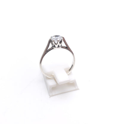 Sterling Silver Vintage Simple Cubic Zirconia CZ Solitaire Ring