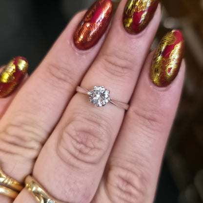Sterling Silver Vintage Simple Cubic Zirconia CZ Solitaire Ring