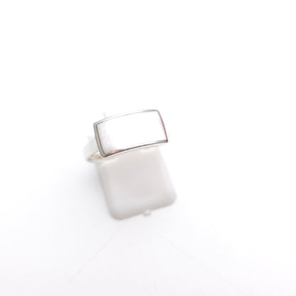 Sterling Silver White Mother Of Pearl Rectangular Panel Ring