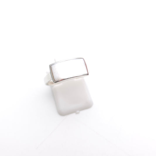 Sterling Silver White Mother Of Pearl Rectangular Panel Ring
