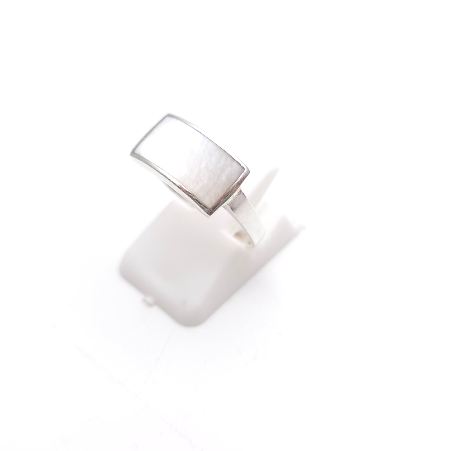 Sterling Silver White Mother Of Pearl Rectangular Panel Ring