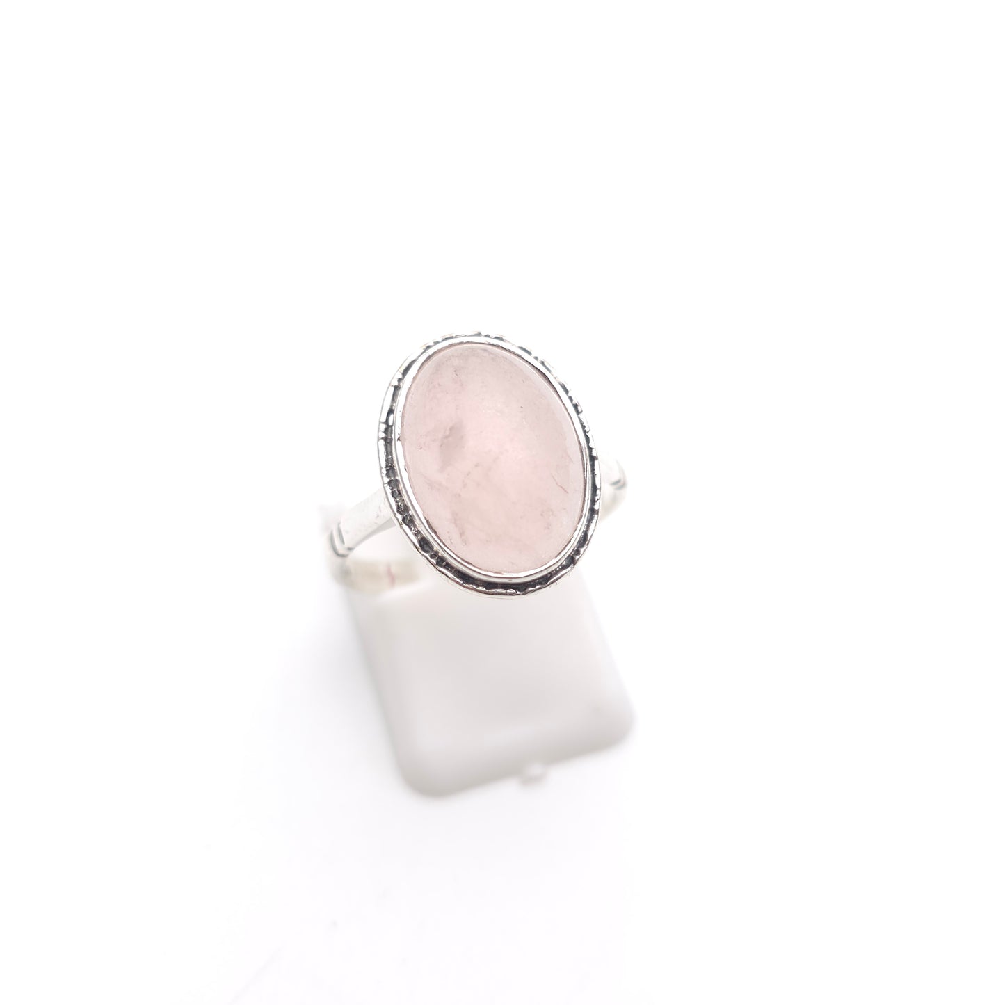 Sterling Silver Vintage Rose Quartz Cabochon Solitaire Ring