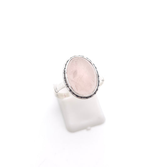 Sterling Silver Vintage Rose Quartz Cabochon Solitaire Ring