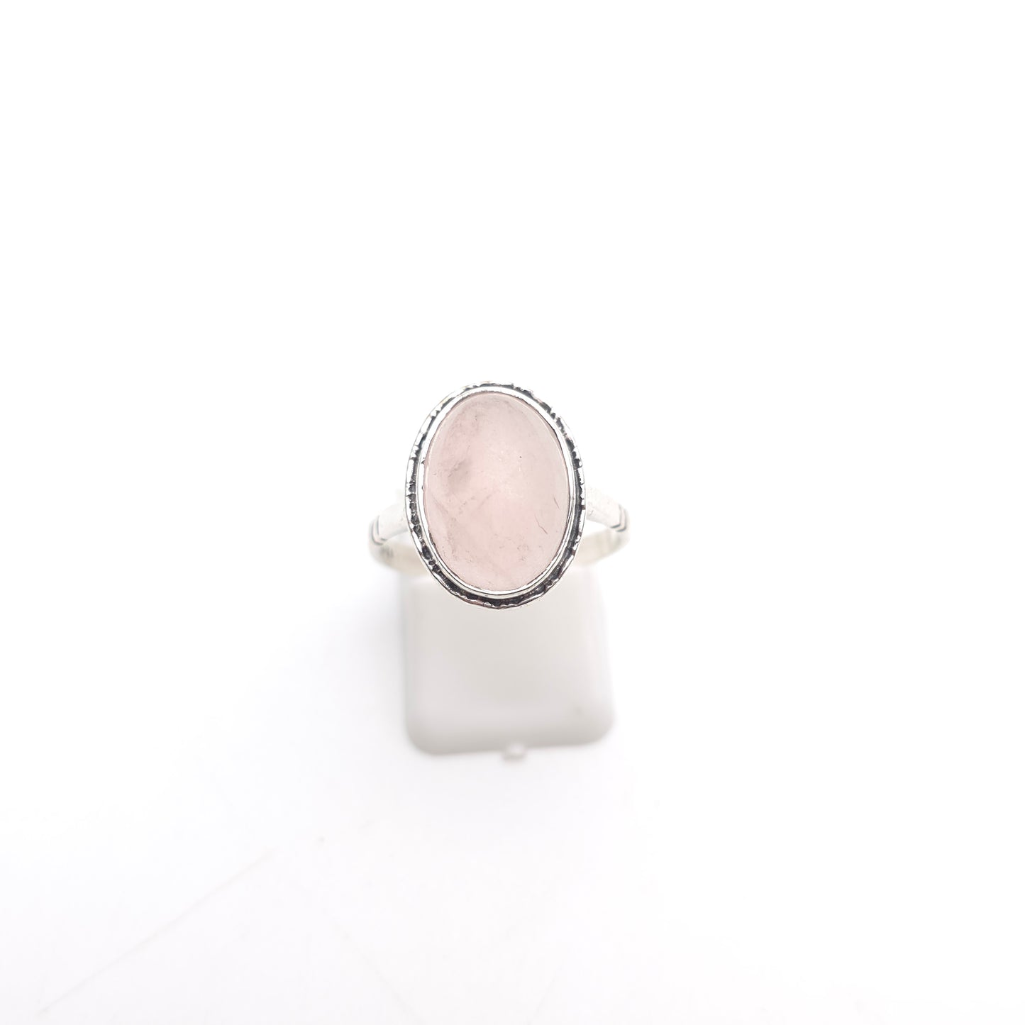 Sterling Silver Vintage Rose Quartz Cabochon Solitaire Ring
