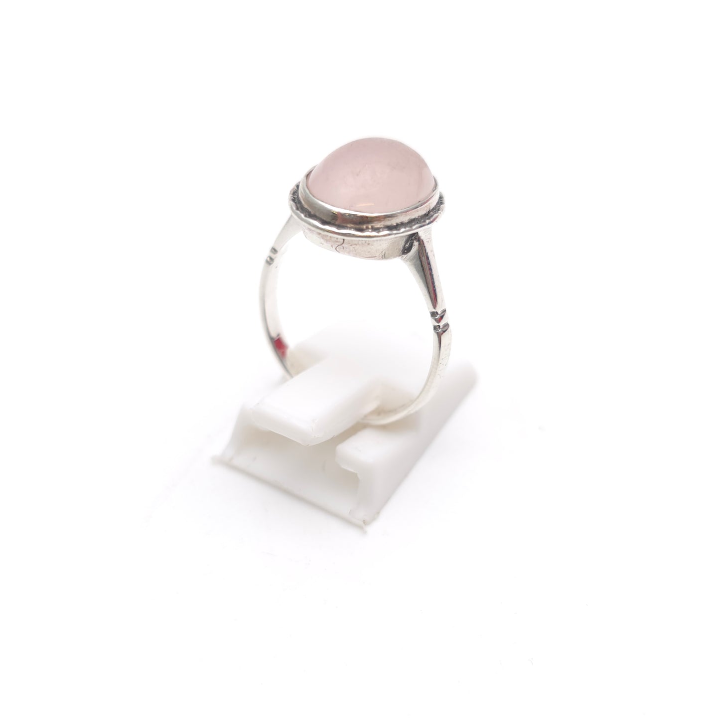 Sterling Silver Vintage Rose Quartz Cabochon Solitaire Ring