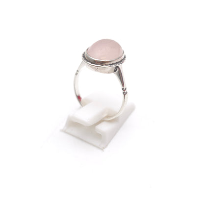 Sterling Silver Vintage Rose Quartz Cabochon Solitaire Ring