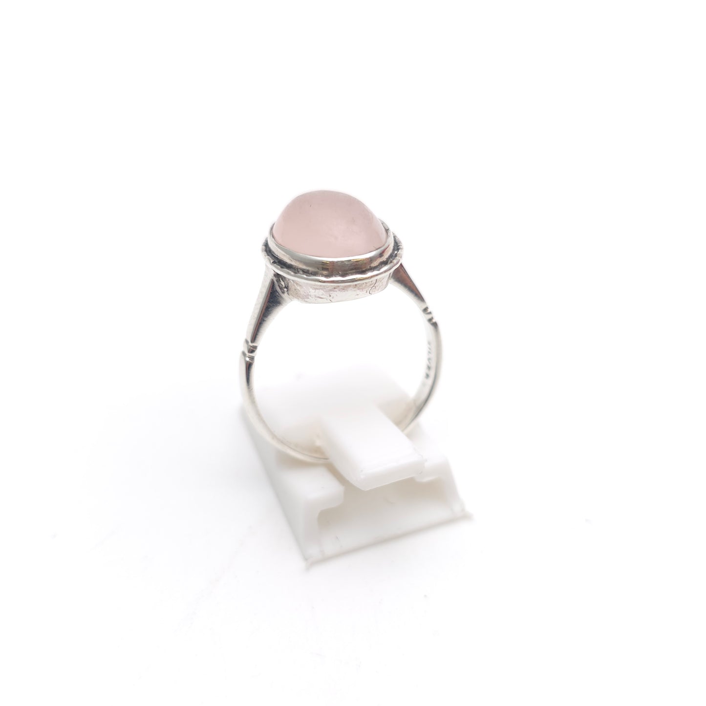 Sterling Silver Vintage Rose Quartz Cabochon Solitaire Ring