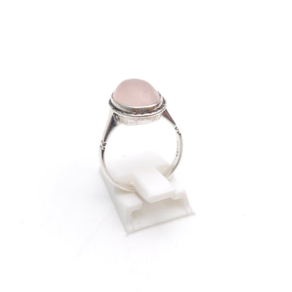 Sterling Silver Vintage Rose Quartz Cabochon Solitaire Ring