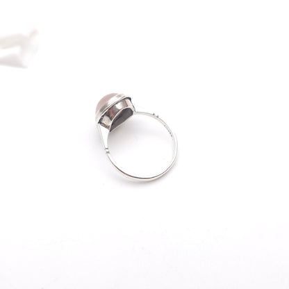 Sterling Silver Vintage Rose Quartz Cabochon Solitaire Ring