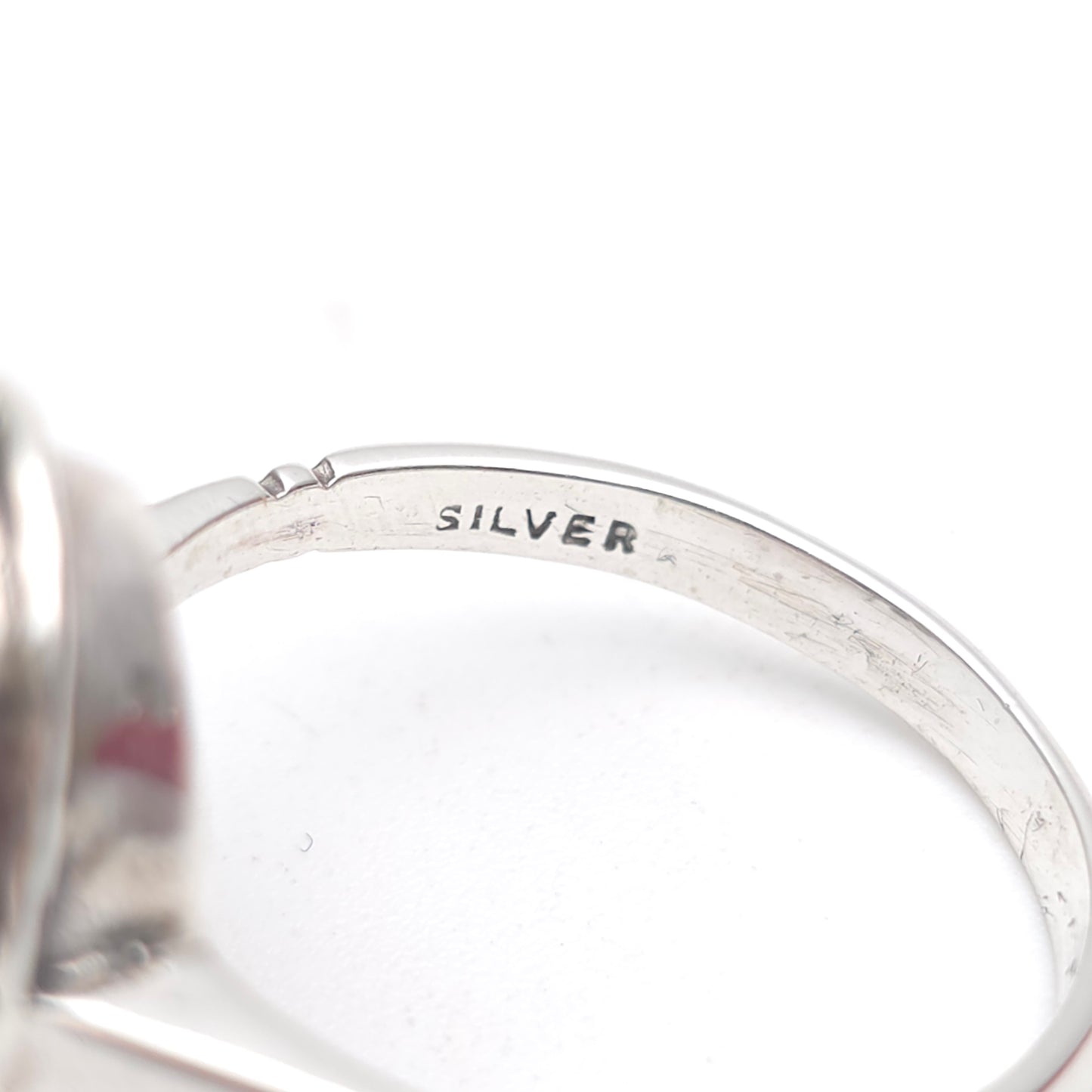 Sterling Silver Vintage Rose Quartz Cabochon Solitaire Ring