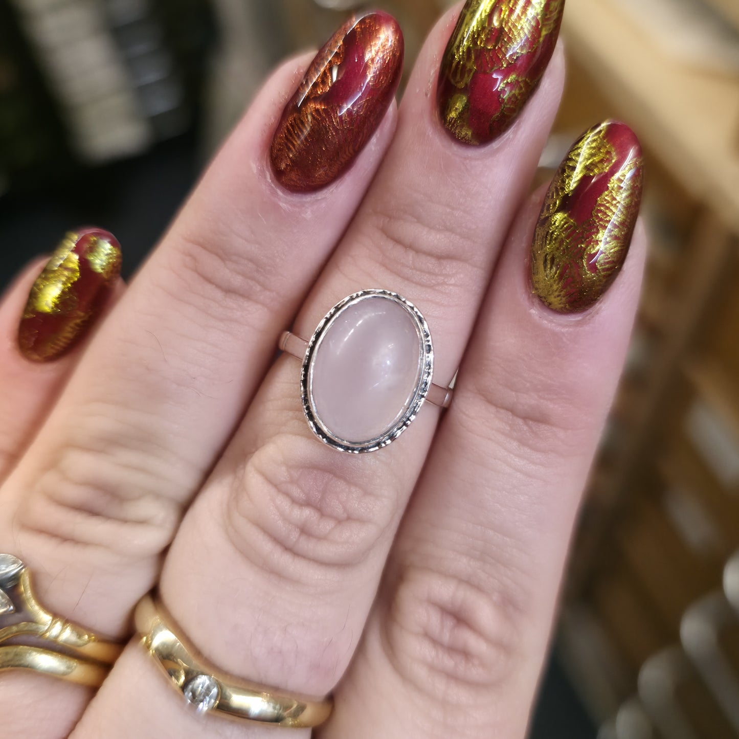 Sterling Silver Vintage Rose Quartz Cabochon Solitaire Ring