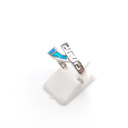 Sterling Silver Blue Synthetic Opal Cut Out Detail Crossover Ring
