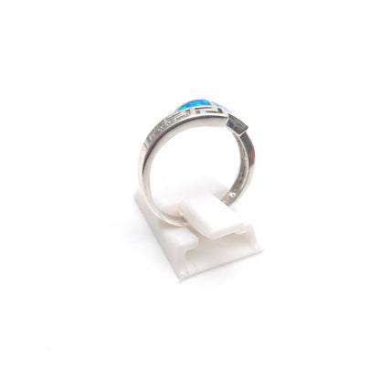 Sterling Silver Blue Synthetic Opal Cut Out Detail Crossover Ring
