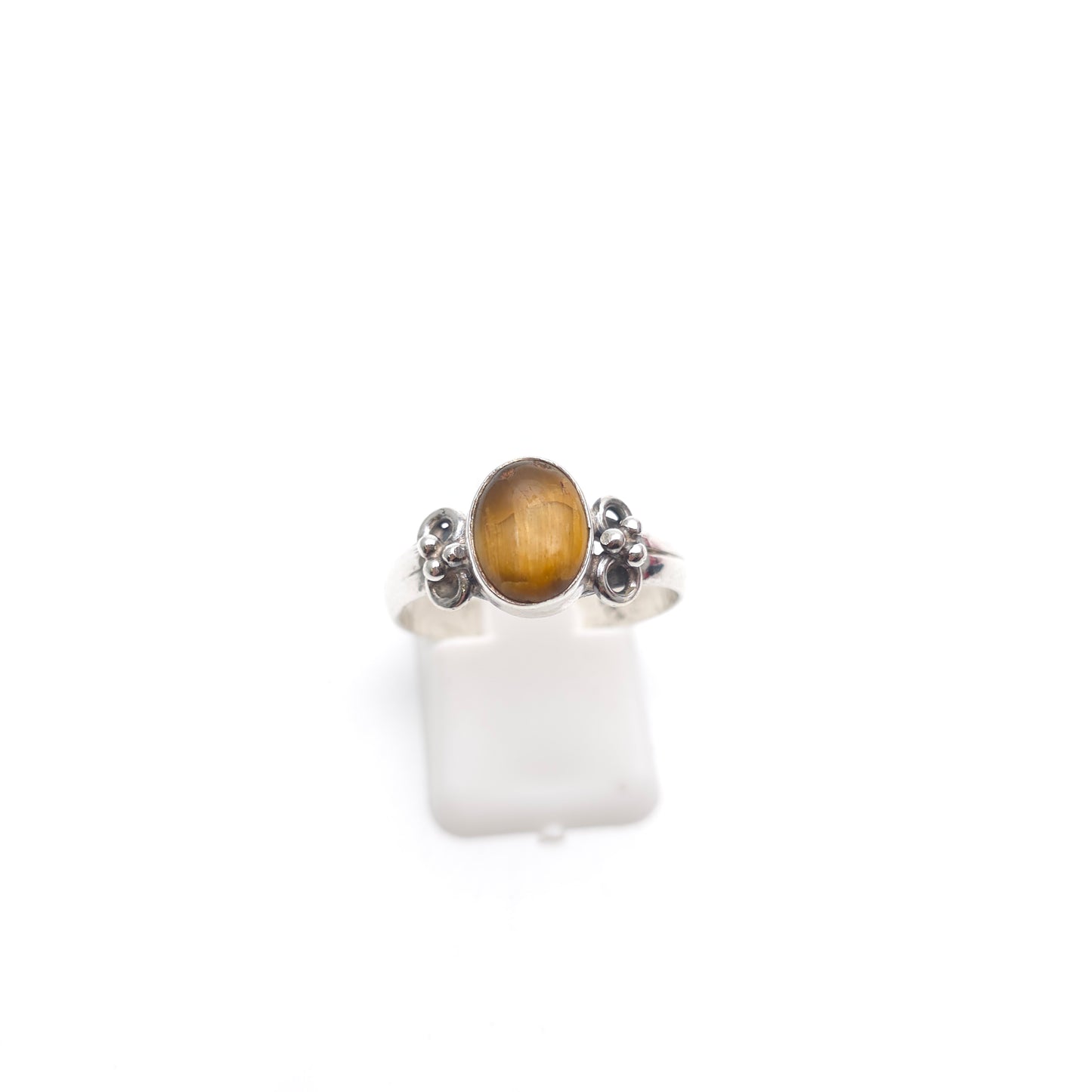 Sterling Silver Vintage Golden Tigers Eye Cabochon Patterned Shoulder Ring