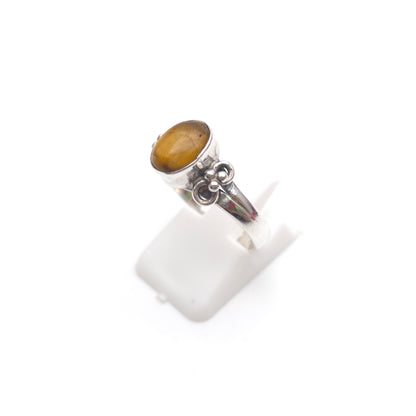 Sterling Silver Vintage Golden Tigers Eye Cabochon Patterned Shoulder Ring