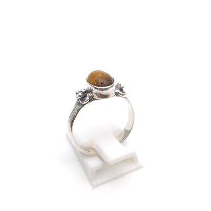 Sterling Silver Vintage Golden Tigers Eye Cabochon Patterned Shoulder Ring