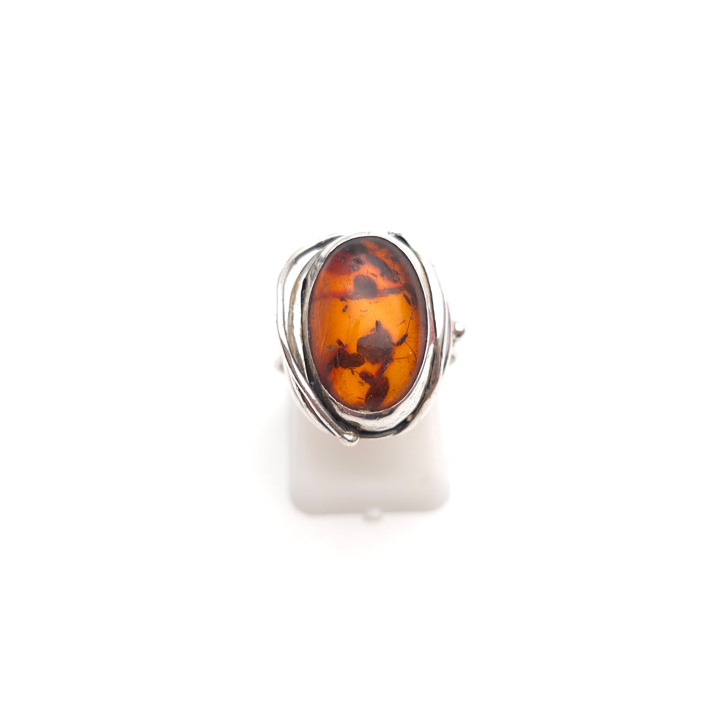 Sterling Silver Vintage Oval Cabochon Brown Amber Ring