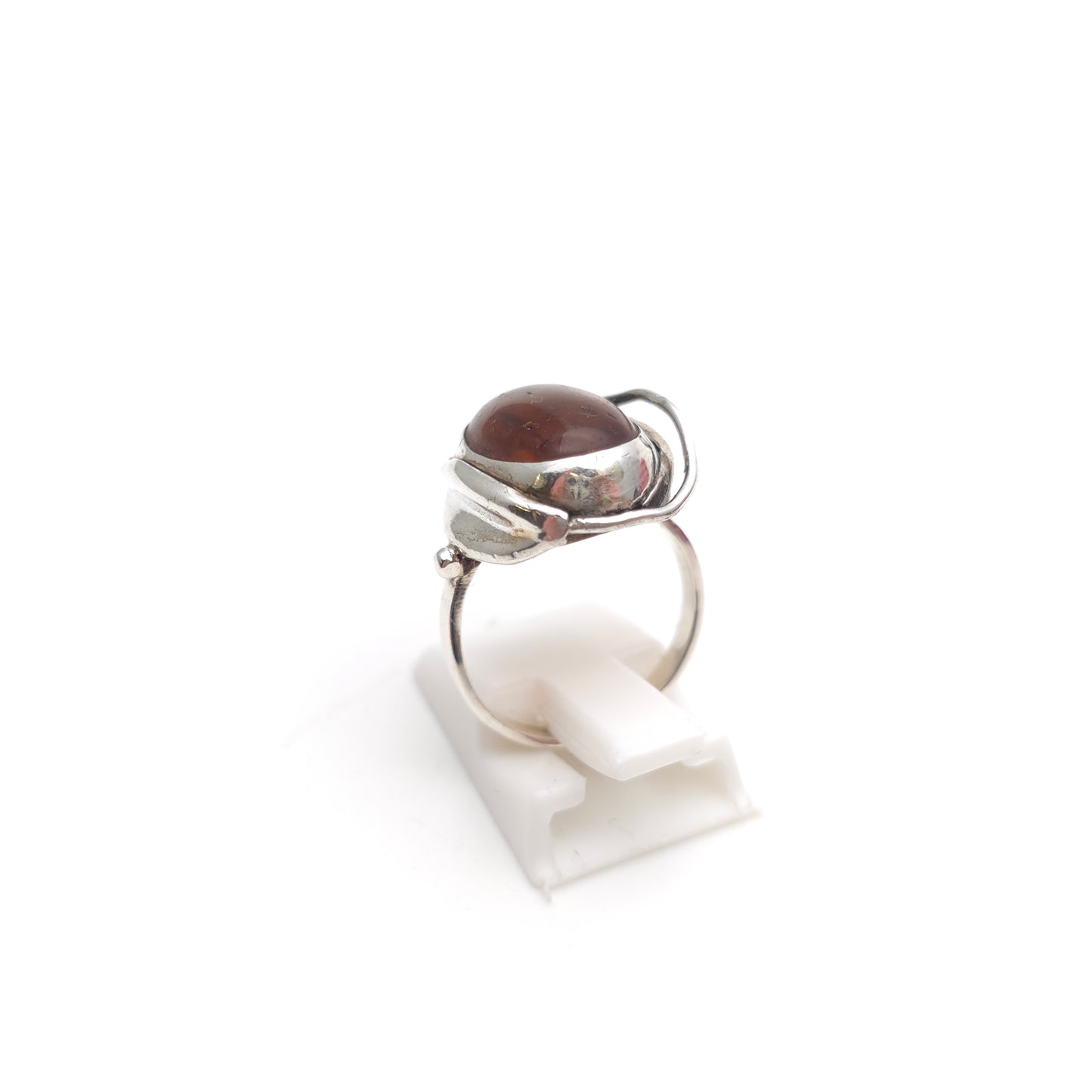 Sterling Silver Vintage Oval Cabochon Brown Amber Ring