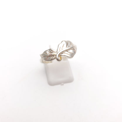 Sterling Silver Brushed Effect Two Leaf Naturalistic Band Ring