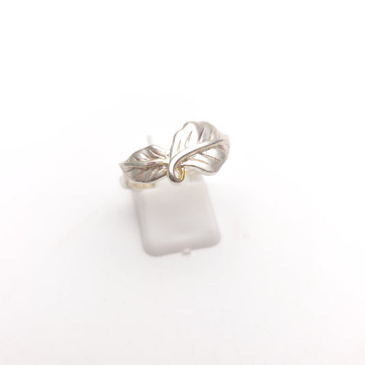 Sterling Silver Brushed Effect Two Leaf Naturalistic Band Ring