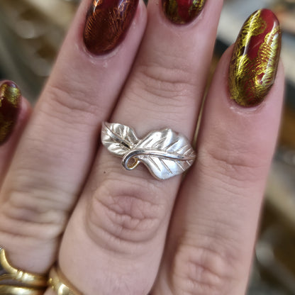Sterling Silver Brushed Effect Two Leaf Naturalistic Band Ring