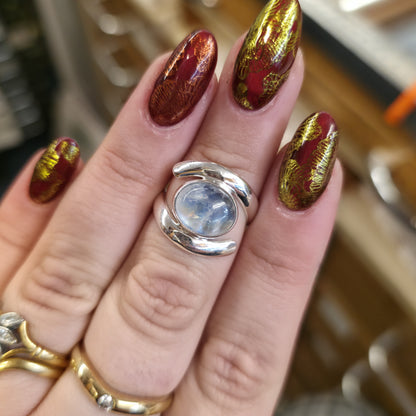 Sterling Silver Modern Statement Swirly Moonstone Cabochon Ring