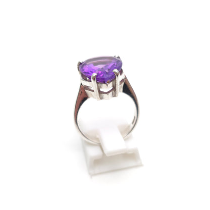 Sterling Silver Large Pear Cut Amethyst Solitaire Cocktail Ring