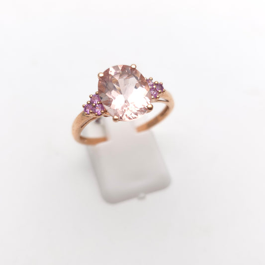9ct Rose Gold Oval Cut Morganite And Pink Stone Statement Cocktail Ring