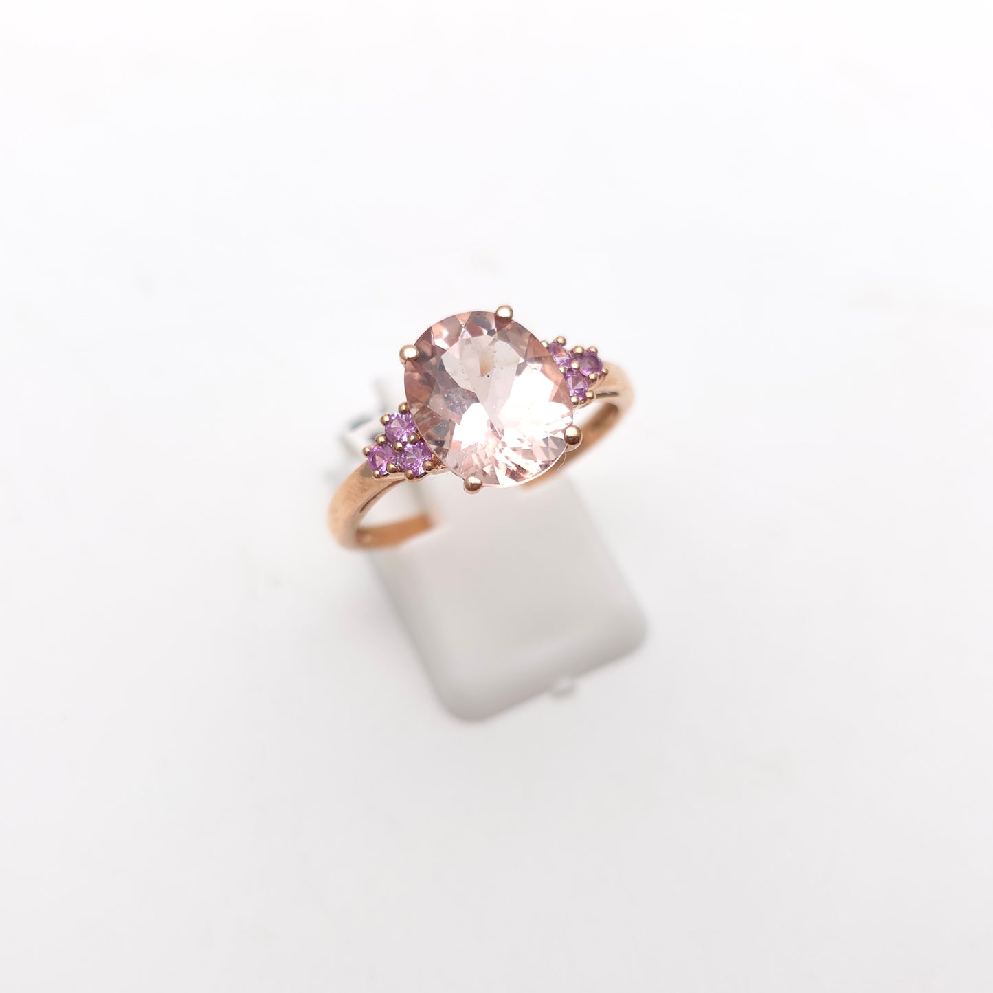 9ct Rose Gold Oval Cut Morganite And Pink Stone Statement Cocktail Ring