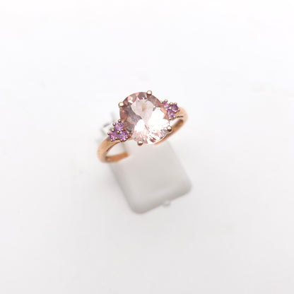 9ct Rose Gold Oval Cut Morganite And Pink Stone Statement Cocktail Ring