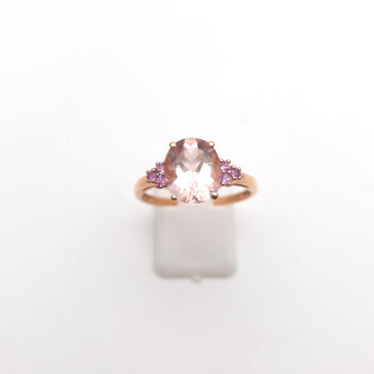 9ct Rose Gold Oval Cut Morganite And Pink Stone Statement Cocktail Ring