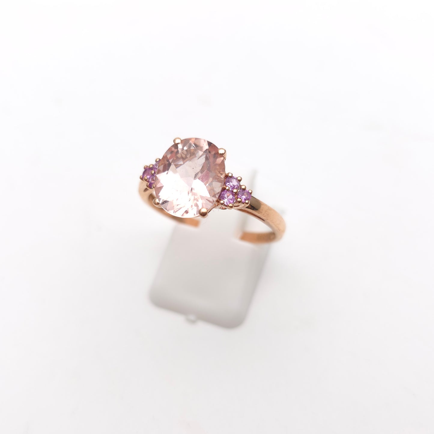 9ct Rose Gold Oval Cut Morganite And Pink Stone Statement Cocktail Ring