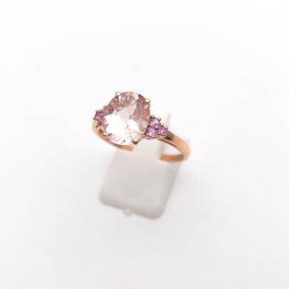 9ct Rose Gold Oval Cut Morganite And Pink Stone Statement Cocktail Ring